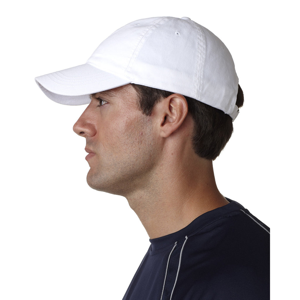 UltraClub Men's White Classic Cut Heavy Brushed Cotton Twill Unstructured Cap