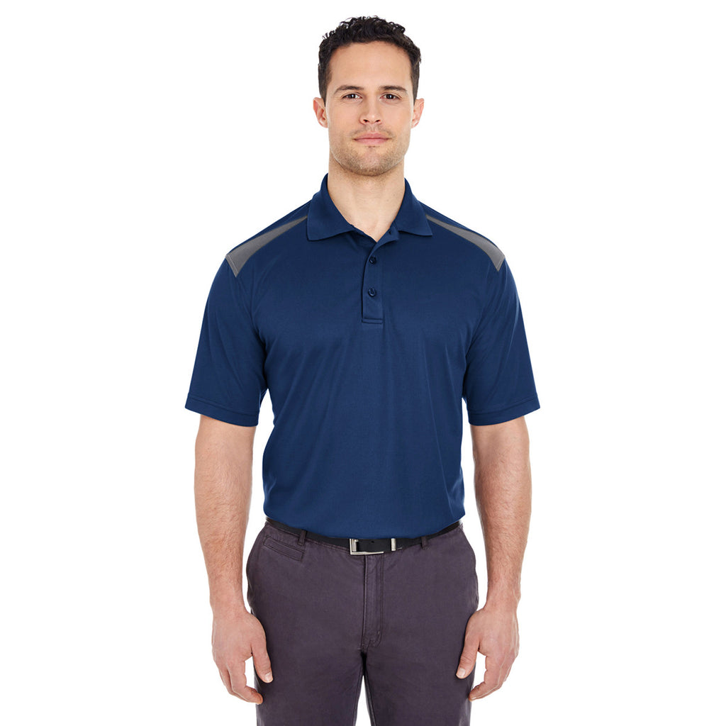 UltraClub Men's Navy/Charcoal Cool & Dry Two-Tone Mesh Pique Polo