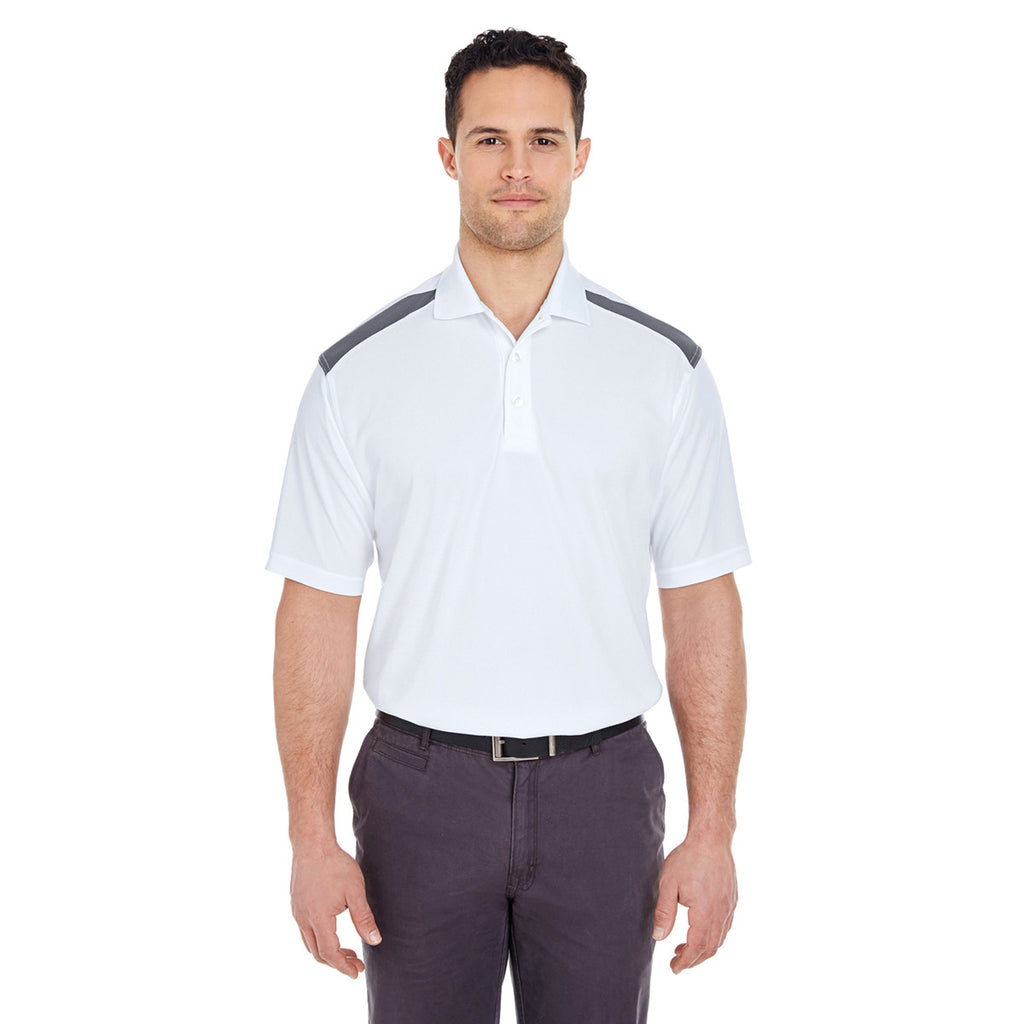 UltraClub Men's White/Charcoal Cool & Dry Two-Tone Mesh Pique Polo