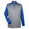 UltraClub Men's Grey Heather/Kyano Blue Cool & Dry Sport Two-Tone Quarter-Zip Pullover