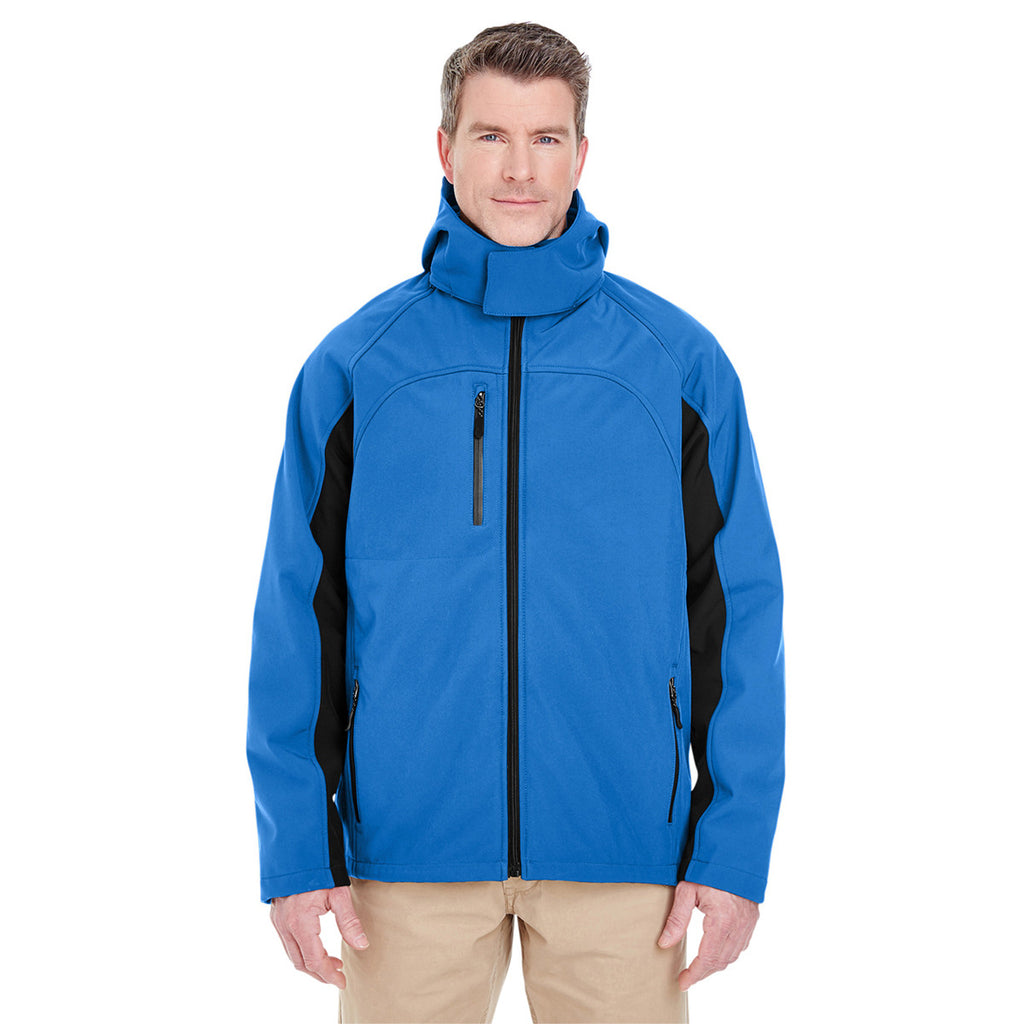UltraClub Men's Classic Blue/Black Colorblock 3-in-1 Systems Hooded Soft Shell Jacket