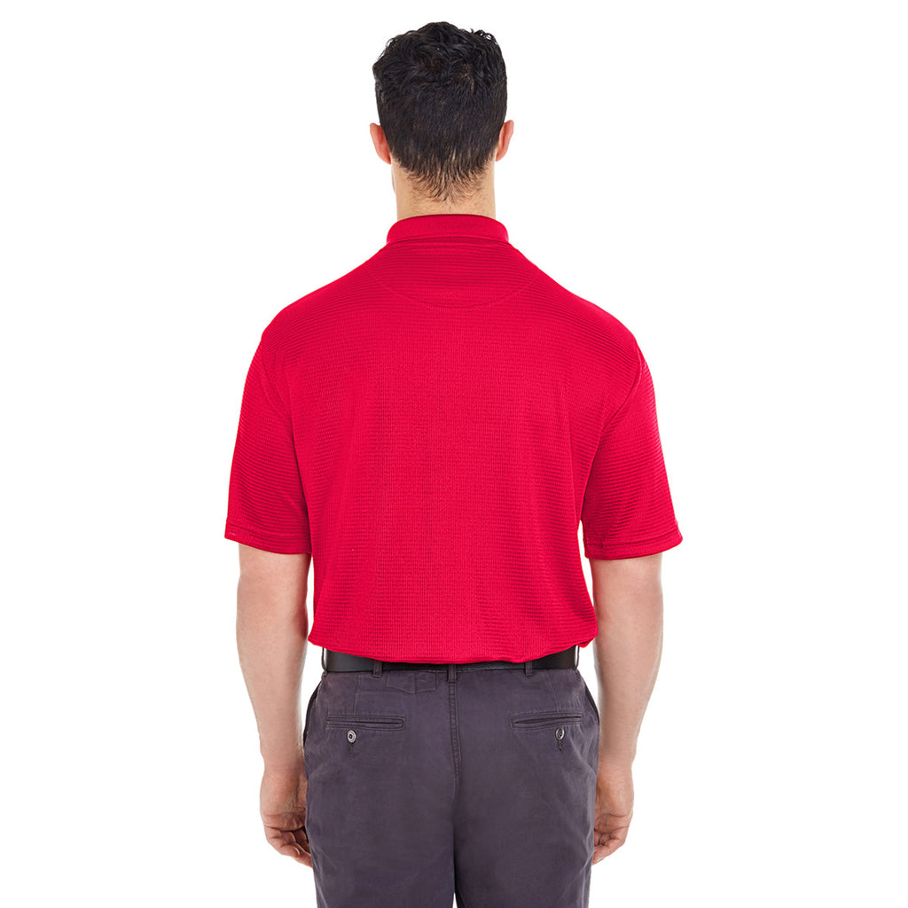 UltraClub Men's Red Cool & Dry Elite Mini-Check Jacquard Polo