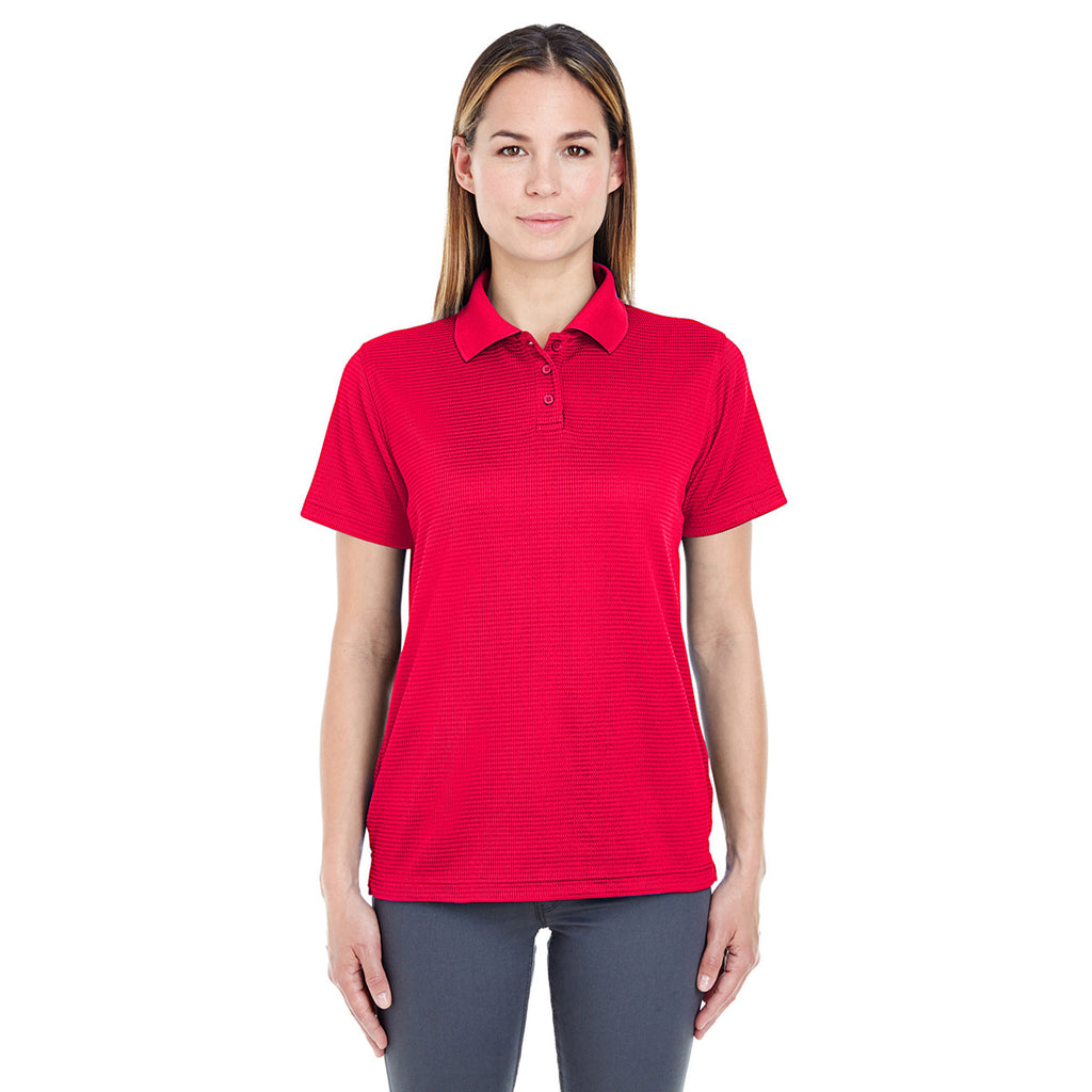 UltraClub Women's Red Cool & Dry Elite Mini-Check Jacquard Polo