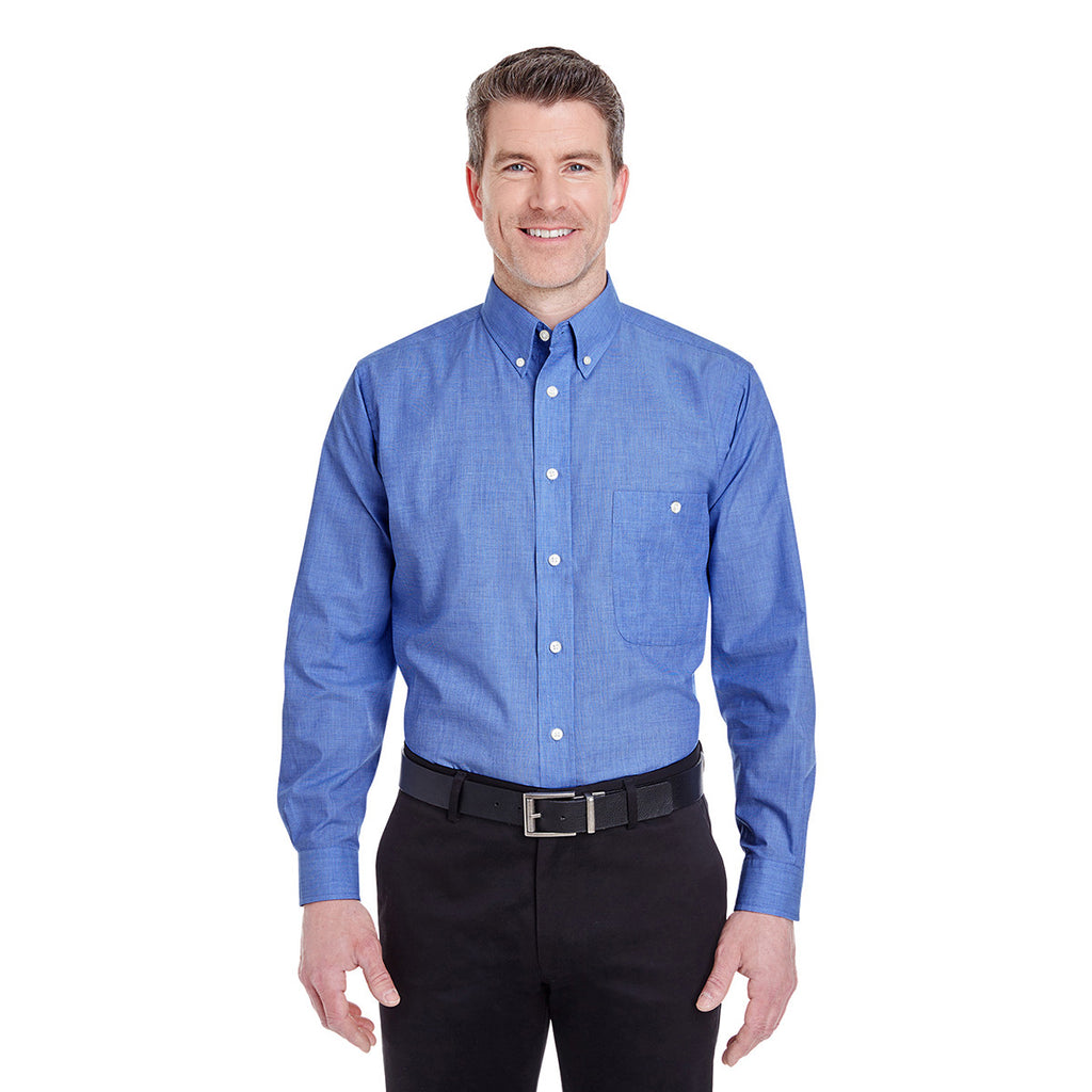 UltraClub Men's French Blue Wrinkle-Resistant End-on-End