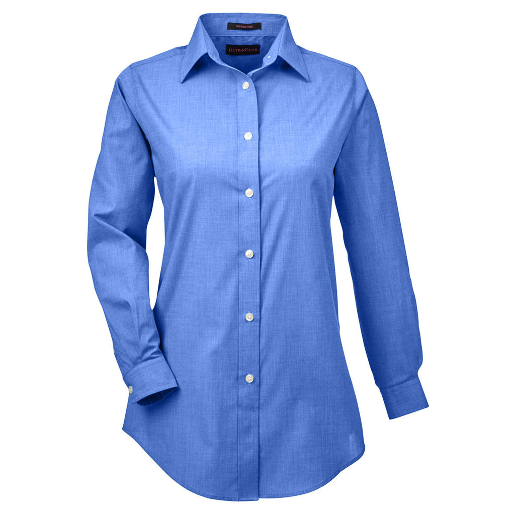 UltraClub Women's French Blue Wrinkle-Resistant End-on-End