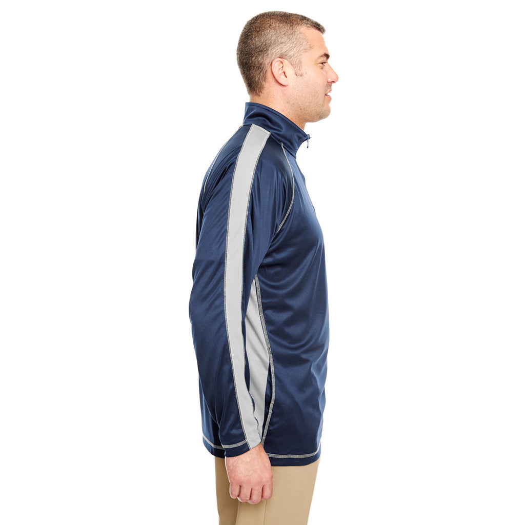 UltraClub Men's Navy/Grey Cool & Dry Sport Quarter-Zip Pullover with Side & Sleeve Panels