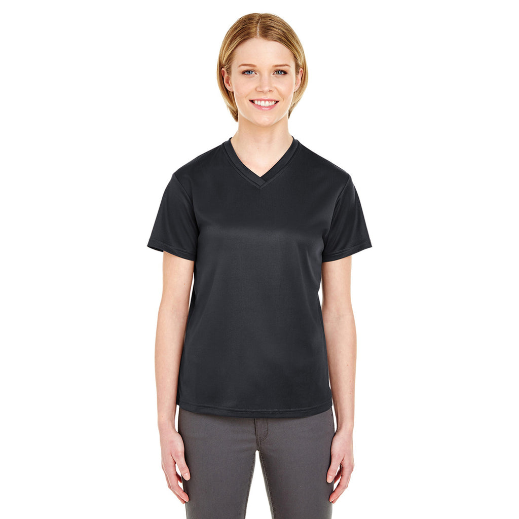 UltraClub Women's Black Cool & Dry Sport V-Neck T-Shirt