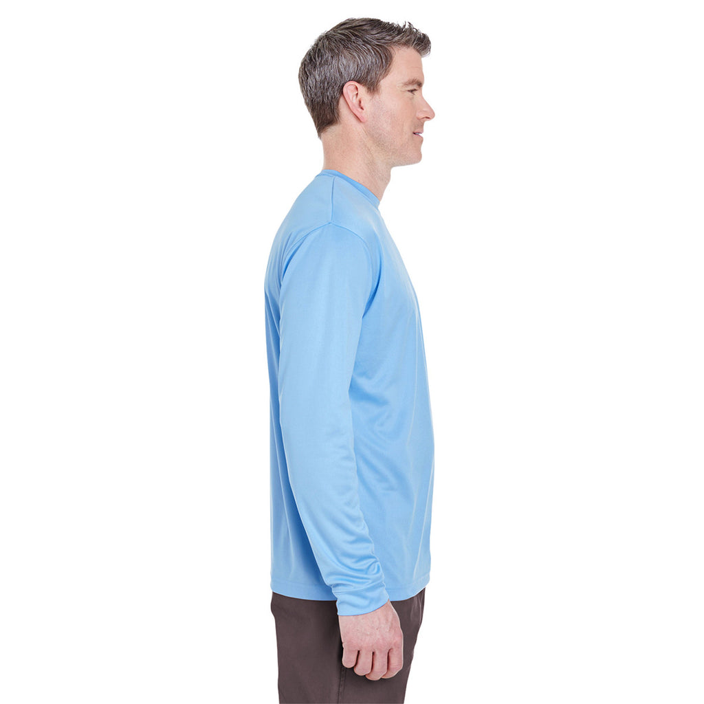 UltraClub Men's Columbia Blue Cool & Dry Sport Long-Sleeve T-Shirt