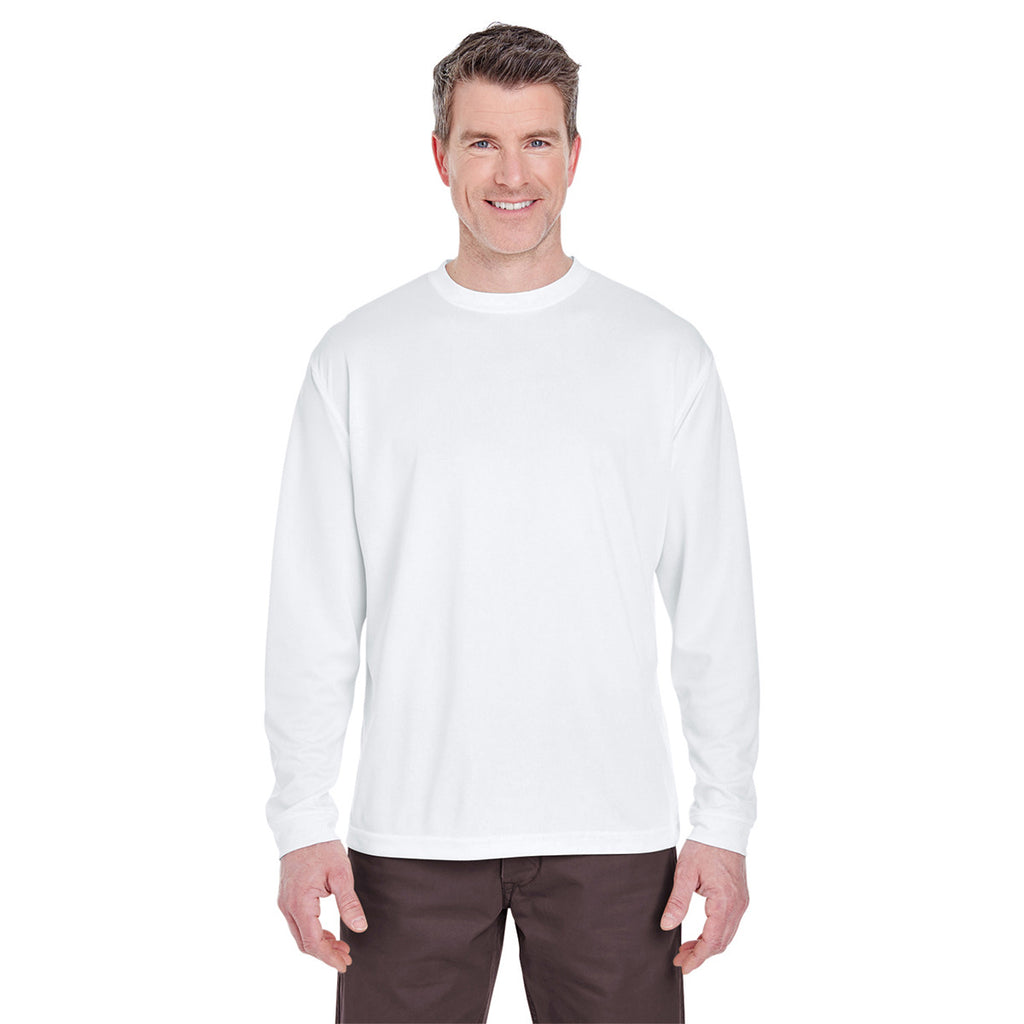 UltraClub Men's White Cool & Dry Sport Long-Sleeve T-Shirt