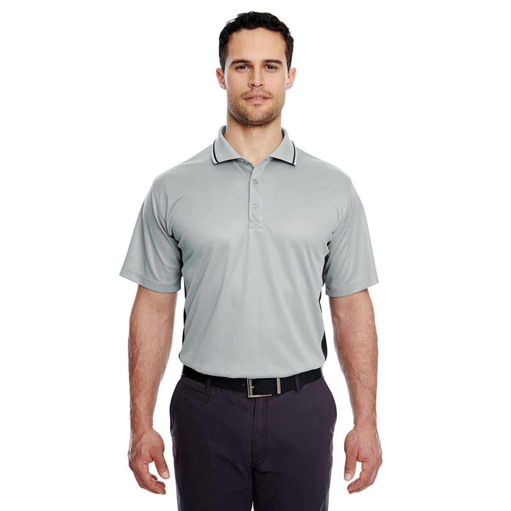 UltraClub Men's Grey/Black Cool & Dry Sport Two-Tone Polo