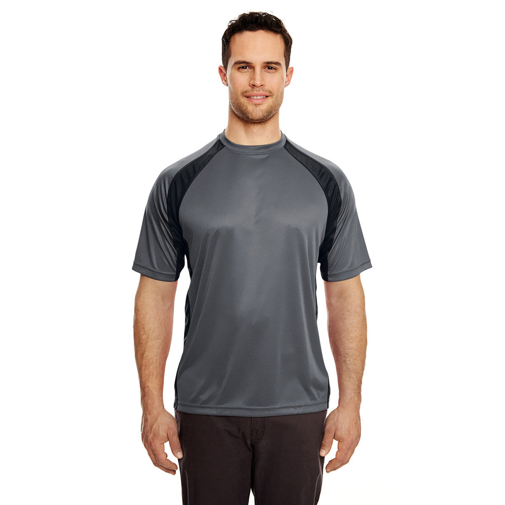 UltraClub Men's Charcoal/Black Cool & Dry Sport Two-Tone Performance Interlock T-Shirt