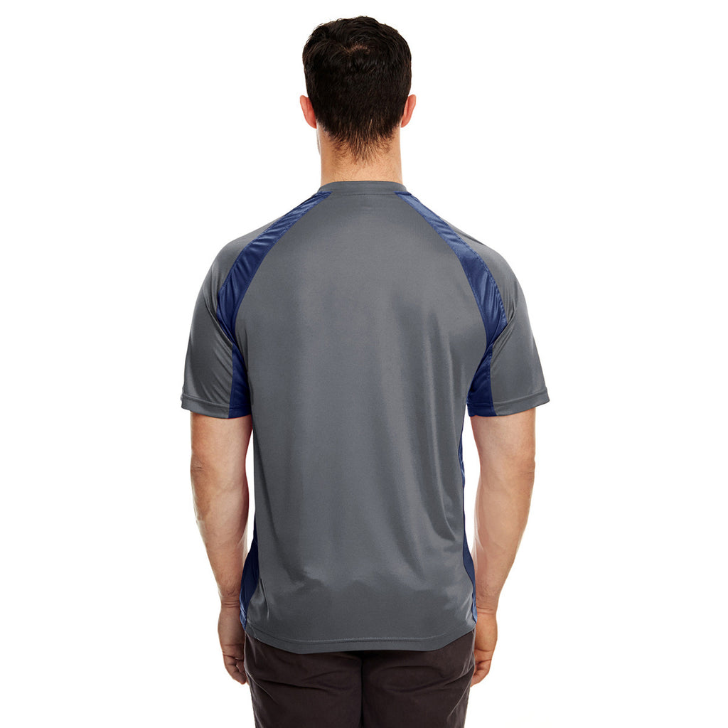 UltraClub Men's Charcoal/Navy Cool & Dry Sport Two-Tone Performance Interlock T-Shirt