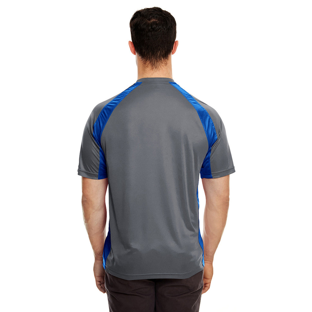 UltraClub Men's Charcoal/Royal Cool & Dry Sport Two-Tone Performance Interlock T-Shirt