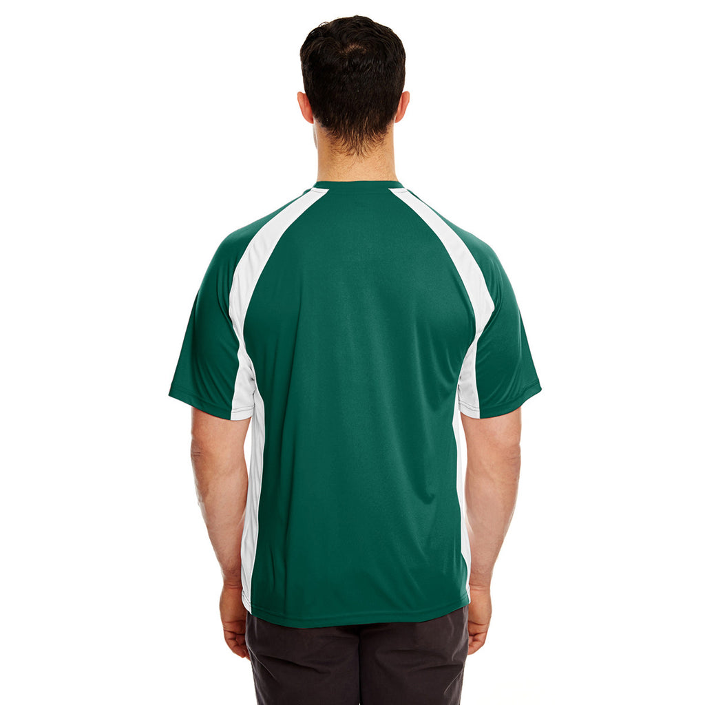 UltraClub Men's Forest Green/White Cool & Dry Sport Two-Tone Performance Interlock T-Shirt