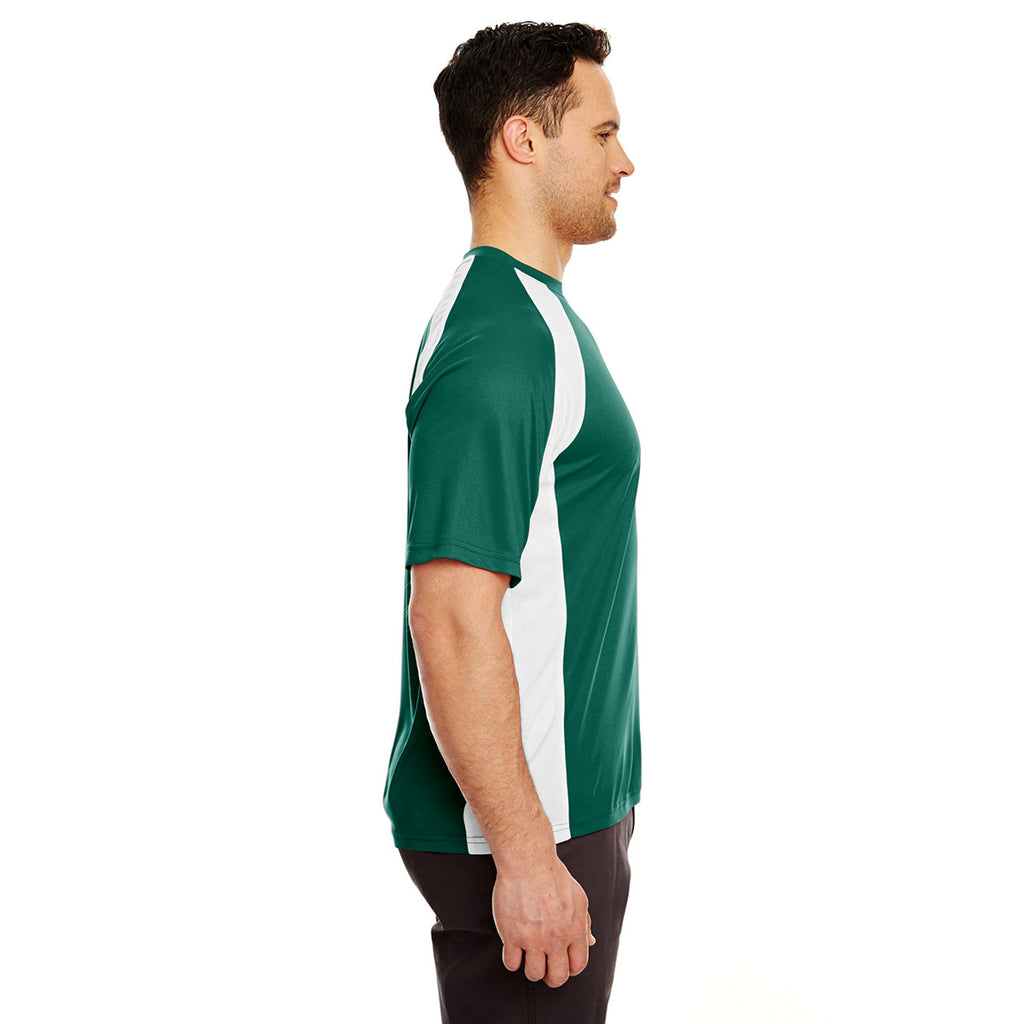 UltraClub Men's Forest Green/White Cool & Dry Sport Two-Tone Performance Interlock T-Shirt