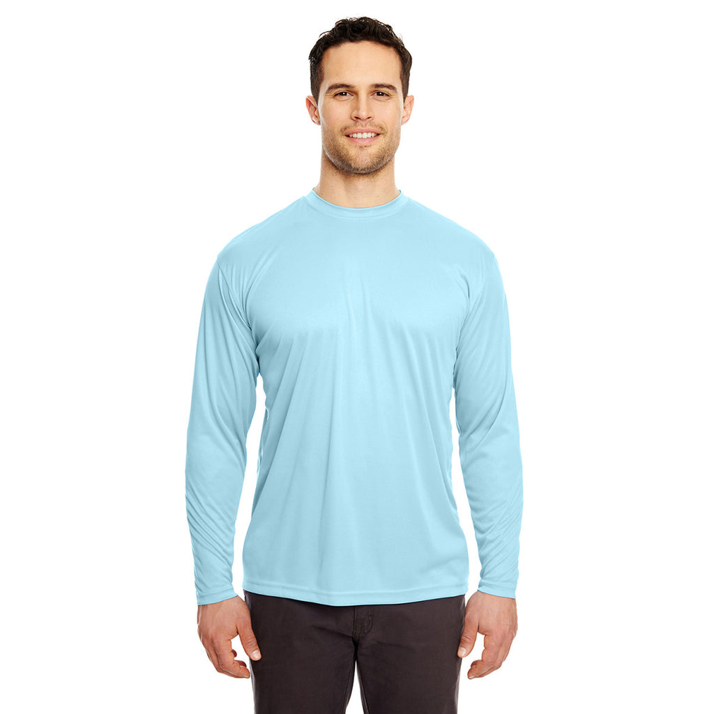 UltraClub Men's Ice Blue Cool & Dry Sport Long-Sleeve Performance Interlock T-Shirt