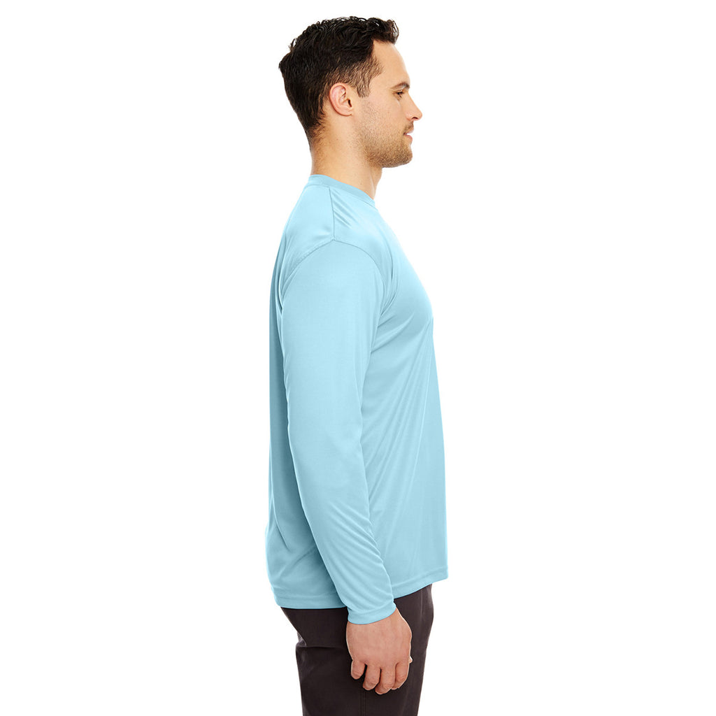 UltraClub Men's Ice Blue Cool & Dry Sport Long-Sleeve Performance Interlock T-Shirt