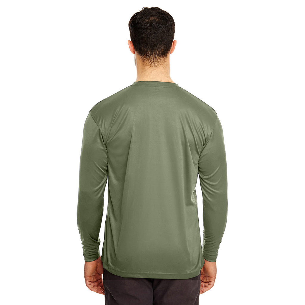 UltraClub Men's Military Green Cool & Dry Sport Long-Sleeve Performance Interlock T-Shirt