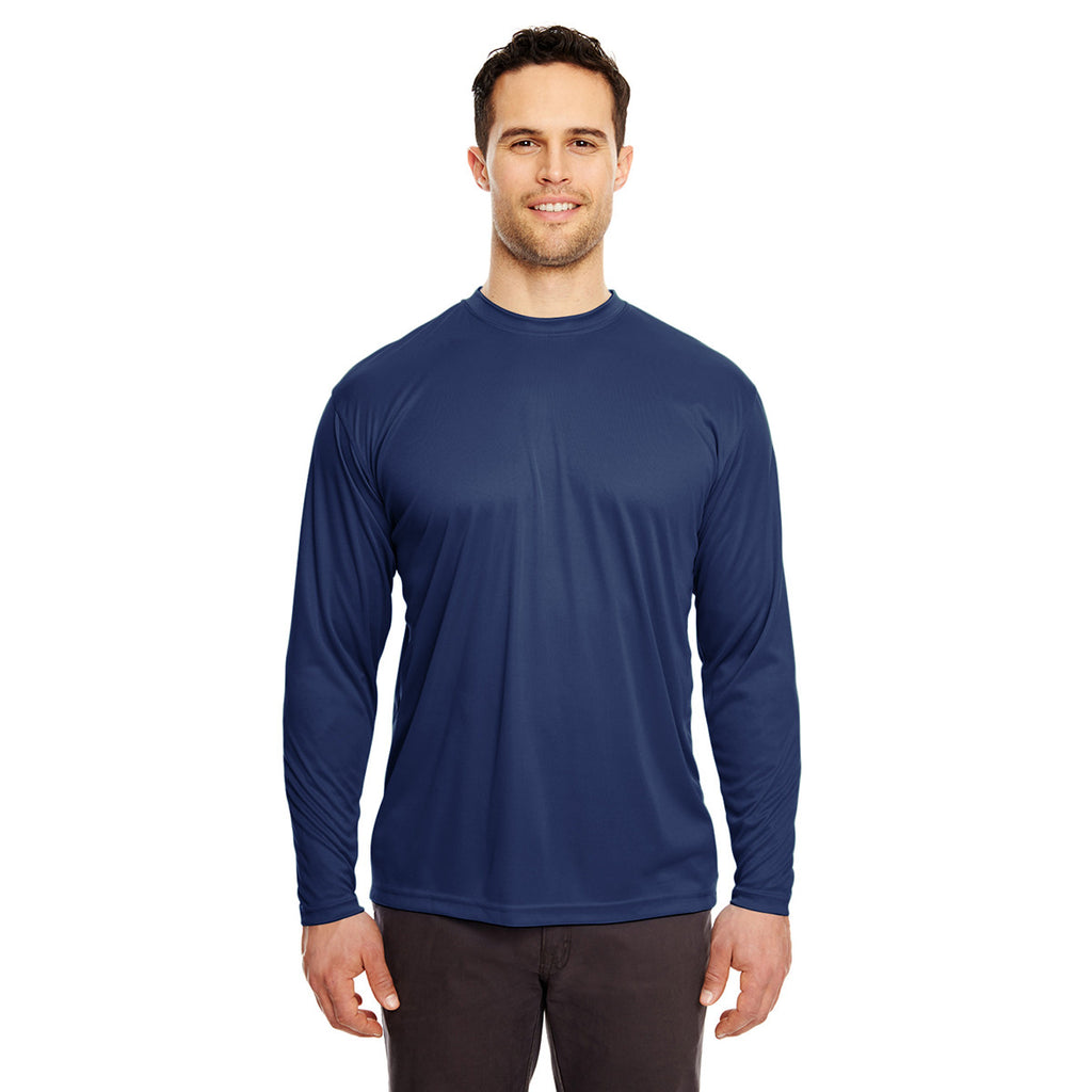 UltraClub Men's Navy Cool & Dry Sport Long-Sleeve Performance Interlock T-Shirt
