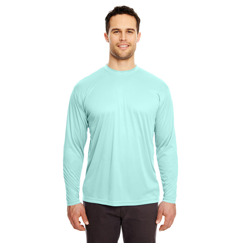 UltraClub Men's Sea Frost Cool & Dry Sport Long-Sleeve Performance Interlock T-Shirt