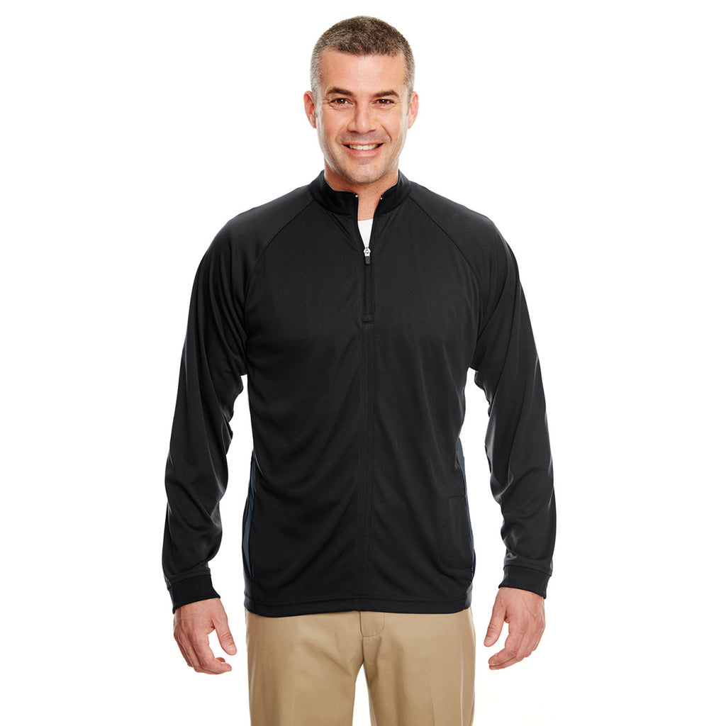 UltraClub Men's Black/Grey Cool & Dry Sport Quarter-Zip Pullover with Side Panels