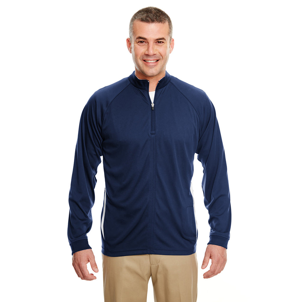UltraClub Men's Navy/White Cool & Dry Sport Quarter-Zip Pullover with Side Panels