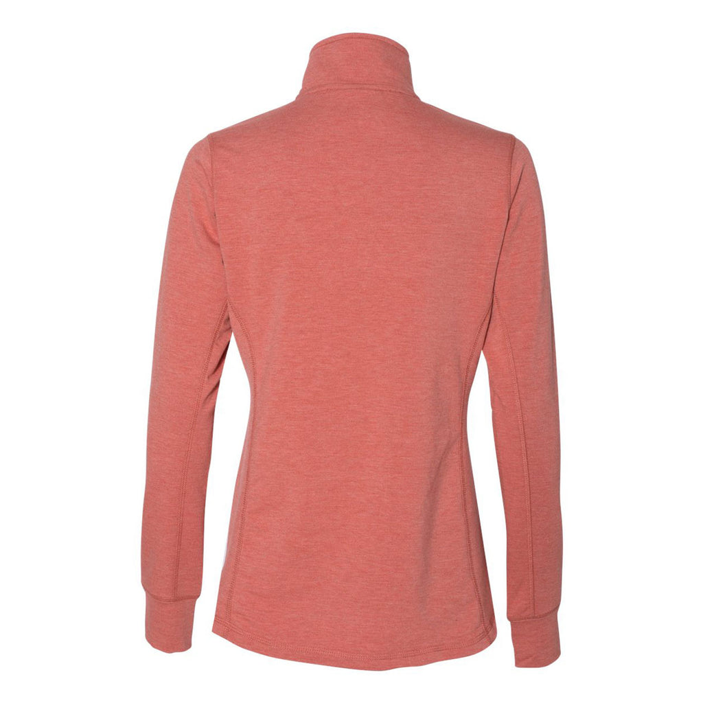 J. America Women's Hot Coral Heather Omega Stretch Terry Quarter-Zip Pullover