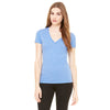 Bella + Canvas Women's Blue Triblend Short-Sleeve Deep V-Neck T-Shirt