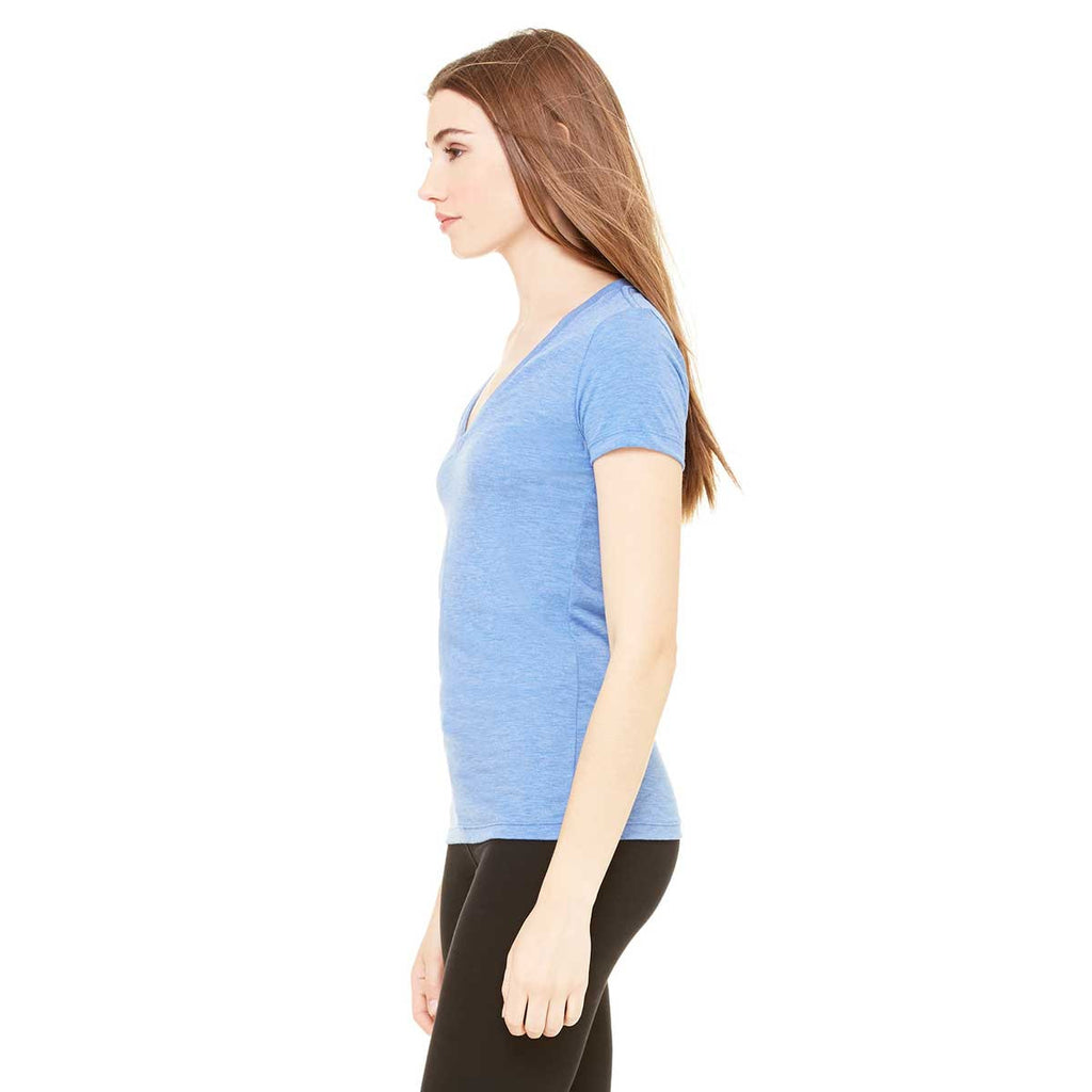 Bella + Canvas Women's Blue Triblend Short-Sleeve Deep V-Neck T-Shirt