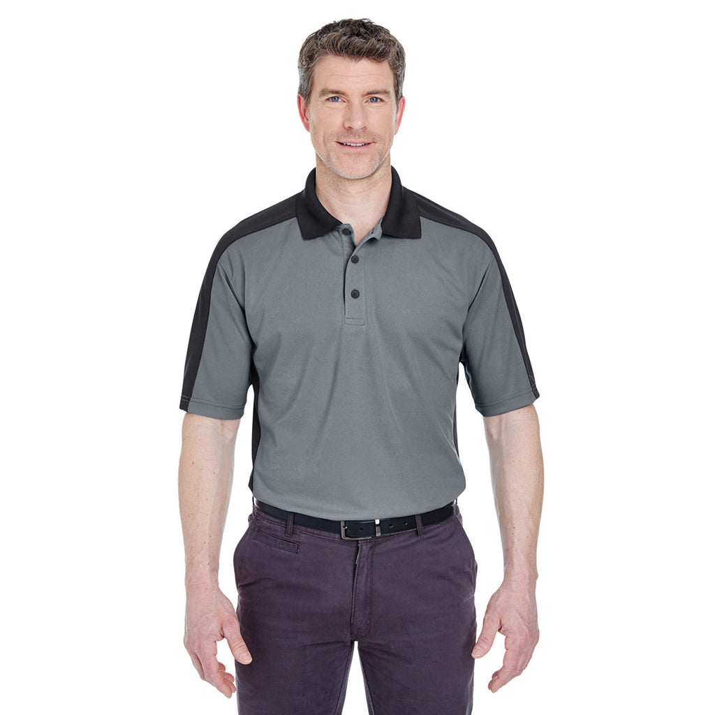 UltraClub Men's Charcoal/Black Cool & Dry Stain-Release Two-Tone Performance Polo