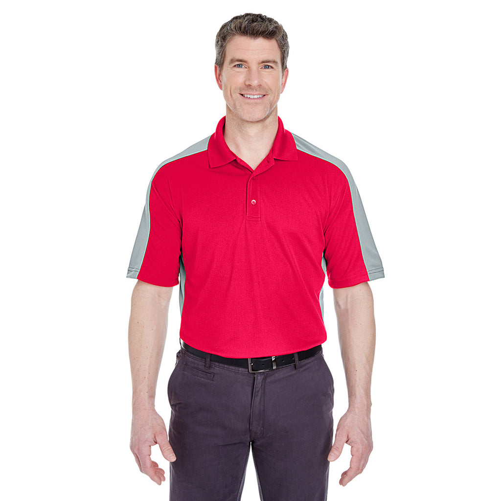 UltraClub Men's Red/Silver Cool & Dry Stain-Release Two-Tone Performance Polo