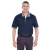 UltraClub Men's Navy/White Color-Body Classic Pique Polo with Contrast Multi-Stripe Trim