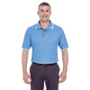 UltraClub Men's Cornflower/White Short-Sleeve Whisper Pique Polo with Tipped Collar and Cuffs