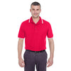 UltraClub Men's Red/White Short-Sleeve Whisper Pique Polo with Tipped Collar and Cuffs