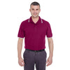 UltraClub Men's Wine/White Short-Sleeve Whisper Pique Polo with Tipped Collar and Cuffs