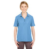 UltraClub Women's Cornflower/White Short-Sleeve Whisper Pique Polo with Tipped Collar