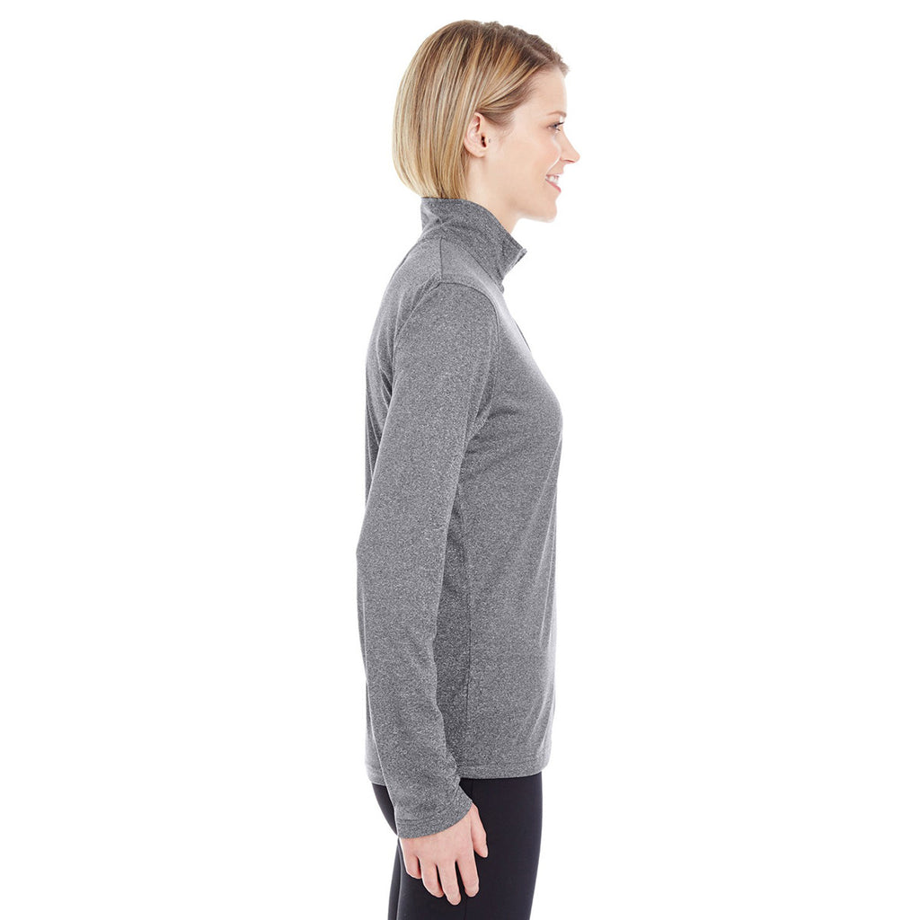 UltraClub Women's Charcoal Heather Cool & Dry Heathered Performance Quarter-Zip