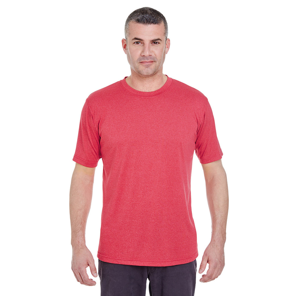 UltraClub Men's Red Heather Cool & Dry Heathered Performance T-Shirt