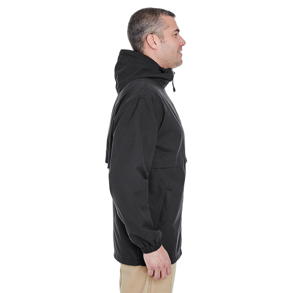 UltraClub Men's Black Microfiber Full-Zip Hooded Jacket