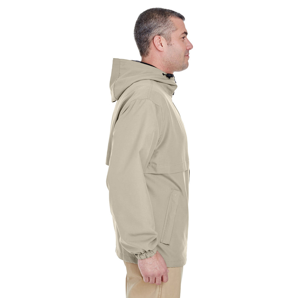 UltraClub Men's Driftwood Microfiber Full-Zip Hooded Jacket