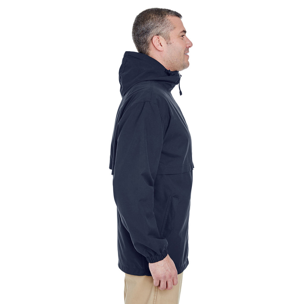 UltraClub Men's Navy Microfiber Full-Zip Hooded Jacket