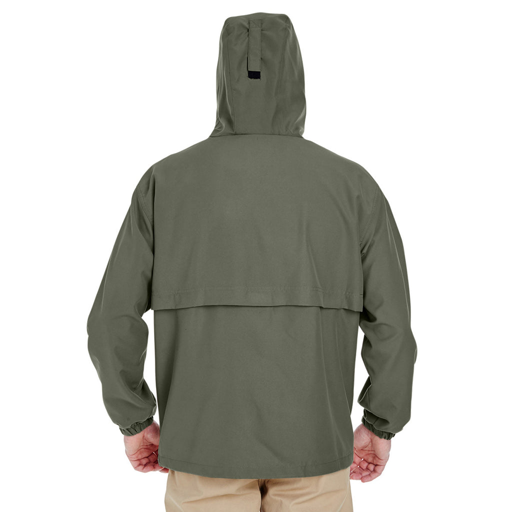 UltraClub Men's Olive Microfiber Full-Zip Hooded Jacket