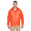 UltraClub Men's Bright Orange Quarter-Zip Hooded Pullover Pack-Away Jacket