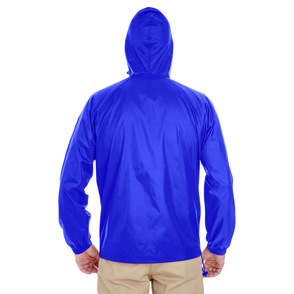 UltraClub Men's Royal Quarter-Zip Hooded Pullover Pack-Away Jacket