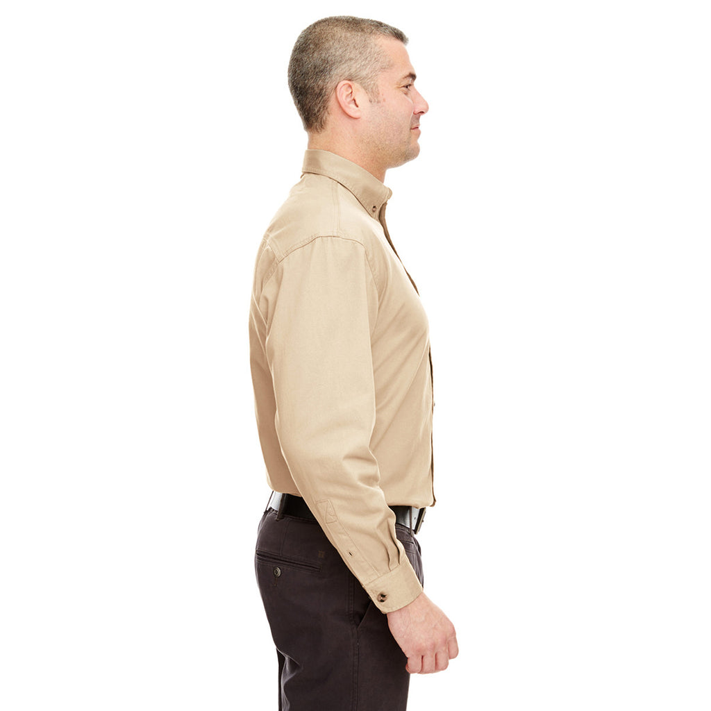 UltraClub Men's Khaki Cypress Long-Sleeve Twill with Pocket
