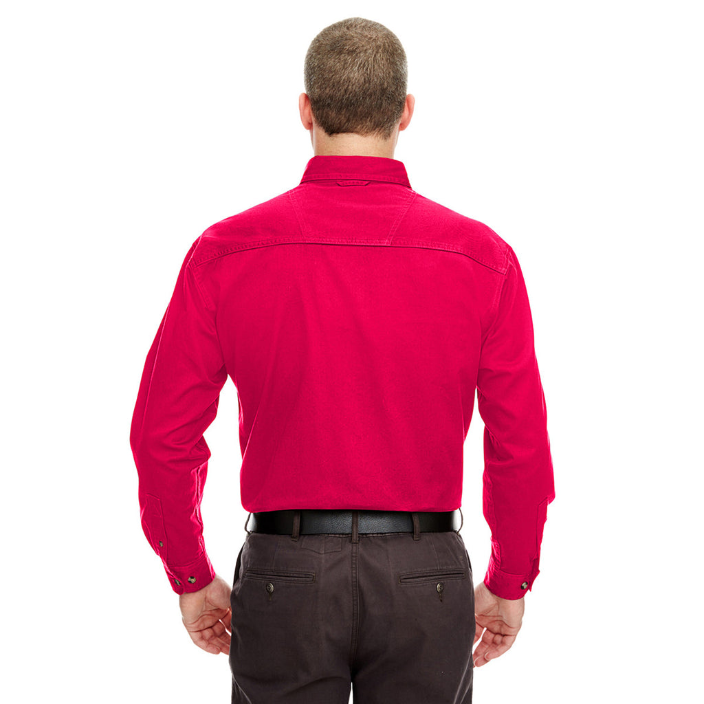 UltraClub Men's Red Cypress Long-Sleeve Twill with Pocket