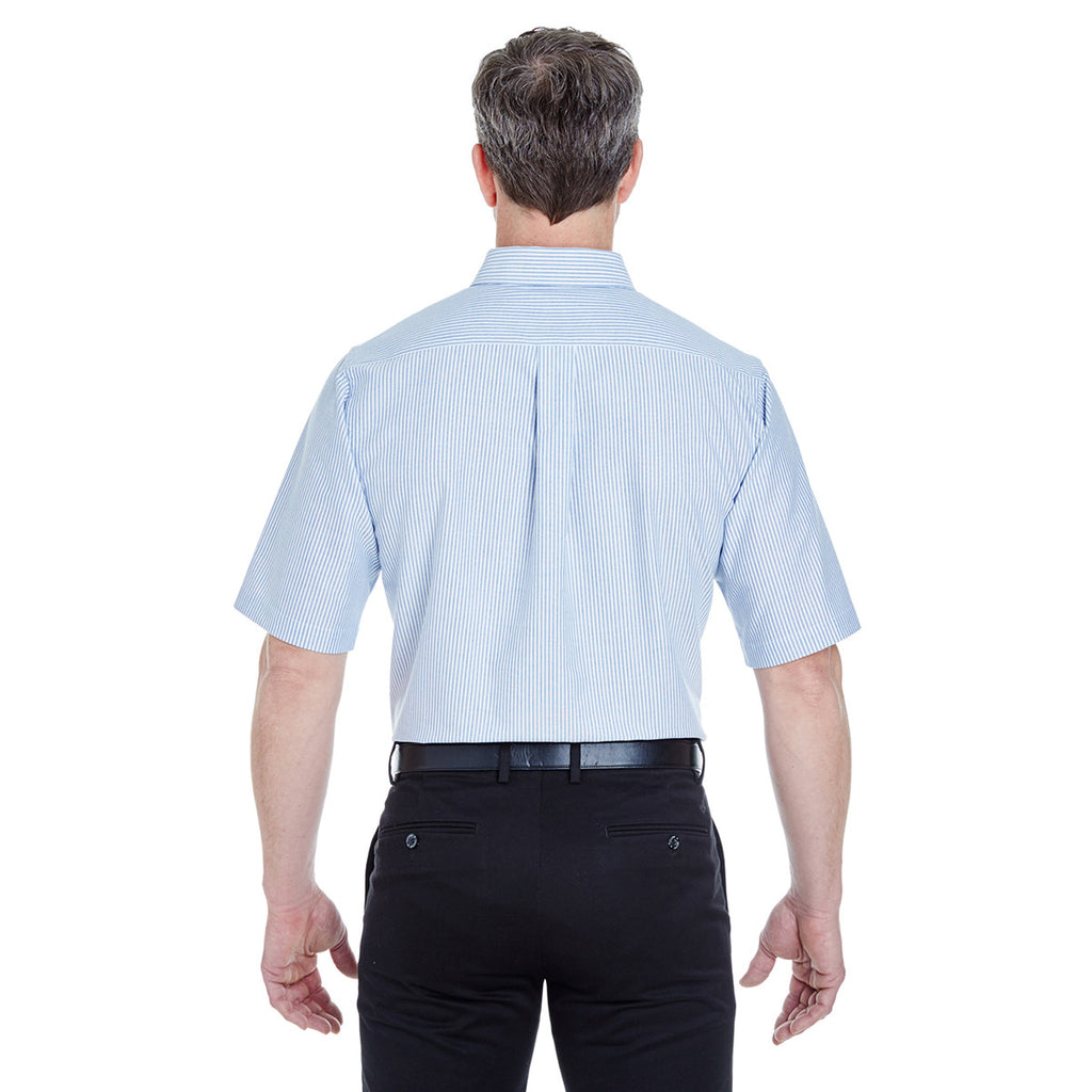 UltraClub Men's Blue/White Classic Wrinkle-Resistant Short-Sleeve Oxford