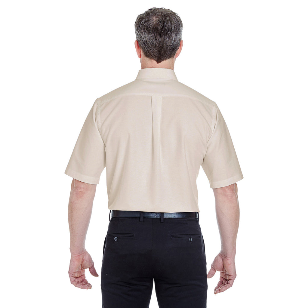 UltraClub Men's Tan Classic Wrinkle-Resistant Short-Sleeve Oxford