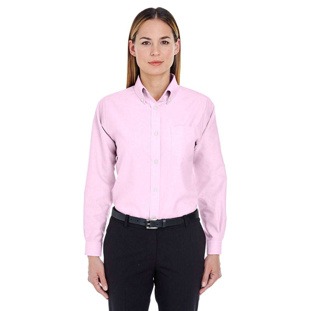 UltraClub Women's Pink Classic Wrinkle-Resistant Long-Sleeve Oxford