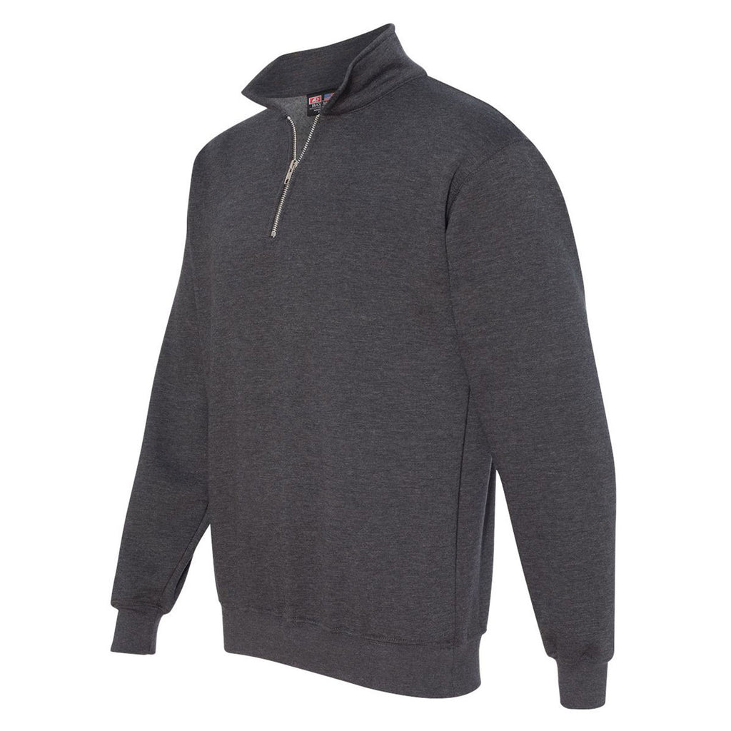 Bayside Men's Charcoal Heather USA-Made Quarter Zip Pullover Sweatshirt